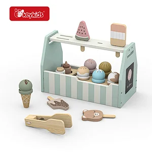Wooden Ice Cream Shop Play Set with Popsicles,, Scoops and Pretend Play Accessories - Ice Cream Stand Toy for Kids W10A255