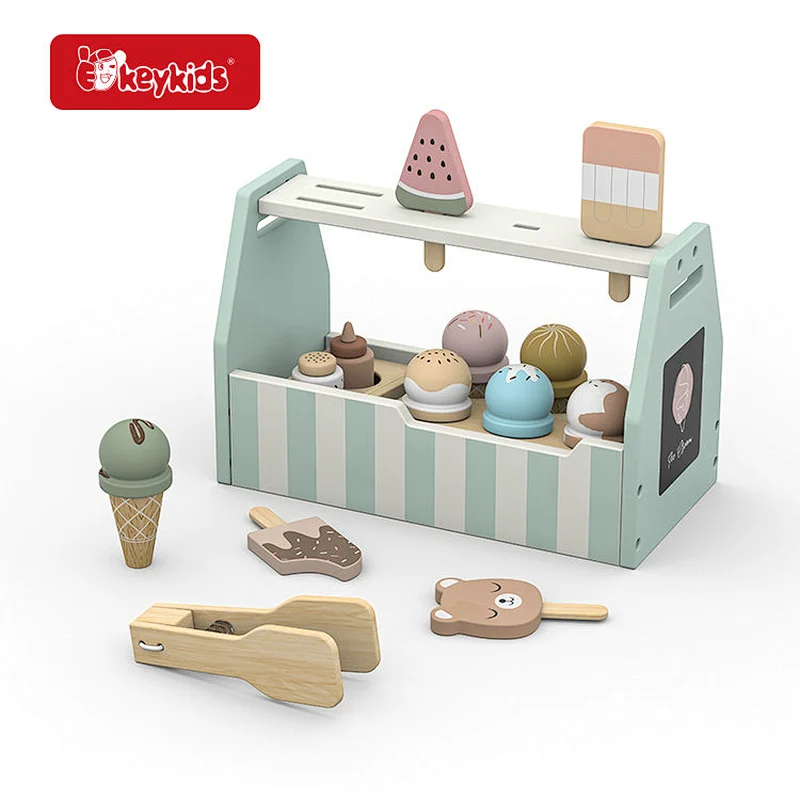 Wooden Ice Cream Shop Play Set with Popsicles,, Scoops and Pretend Play Accessories - Ice Cream Stand Toy for Kids W10A255